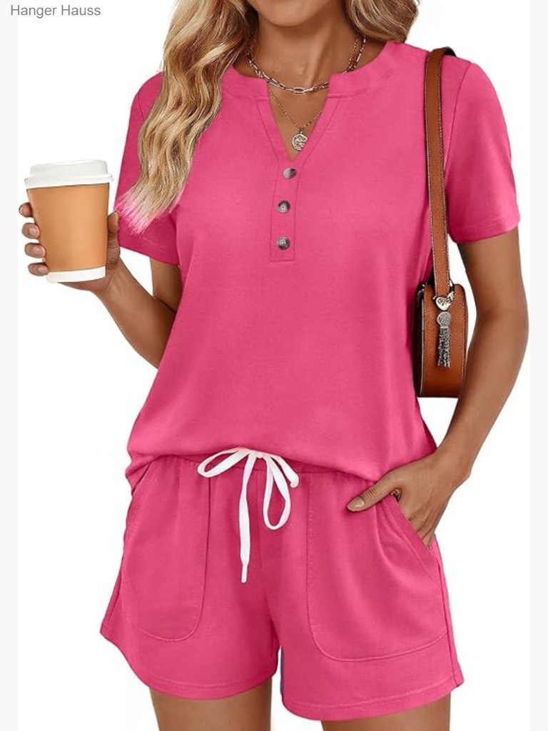 Two Piece Lounge Set Short Sleeve Pajamas Travel Outfit